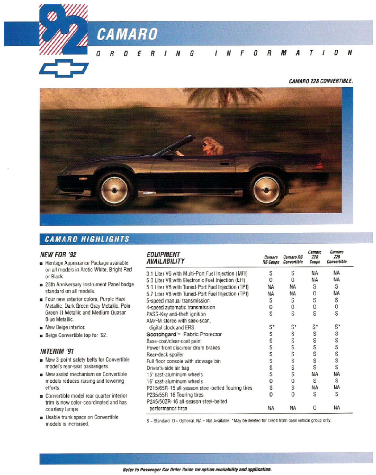1992 Chevrolet Camaro Order Sheet-01
