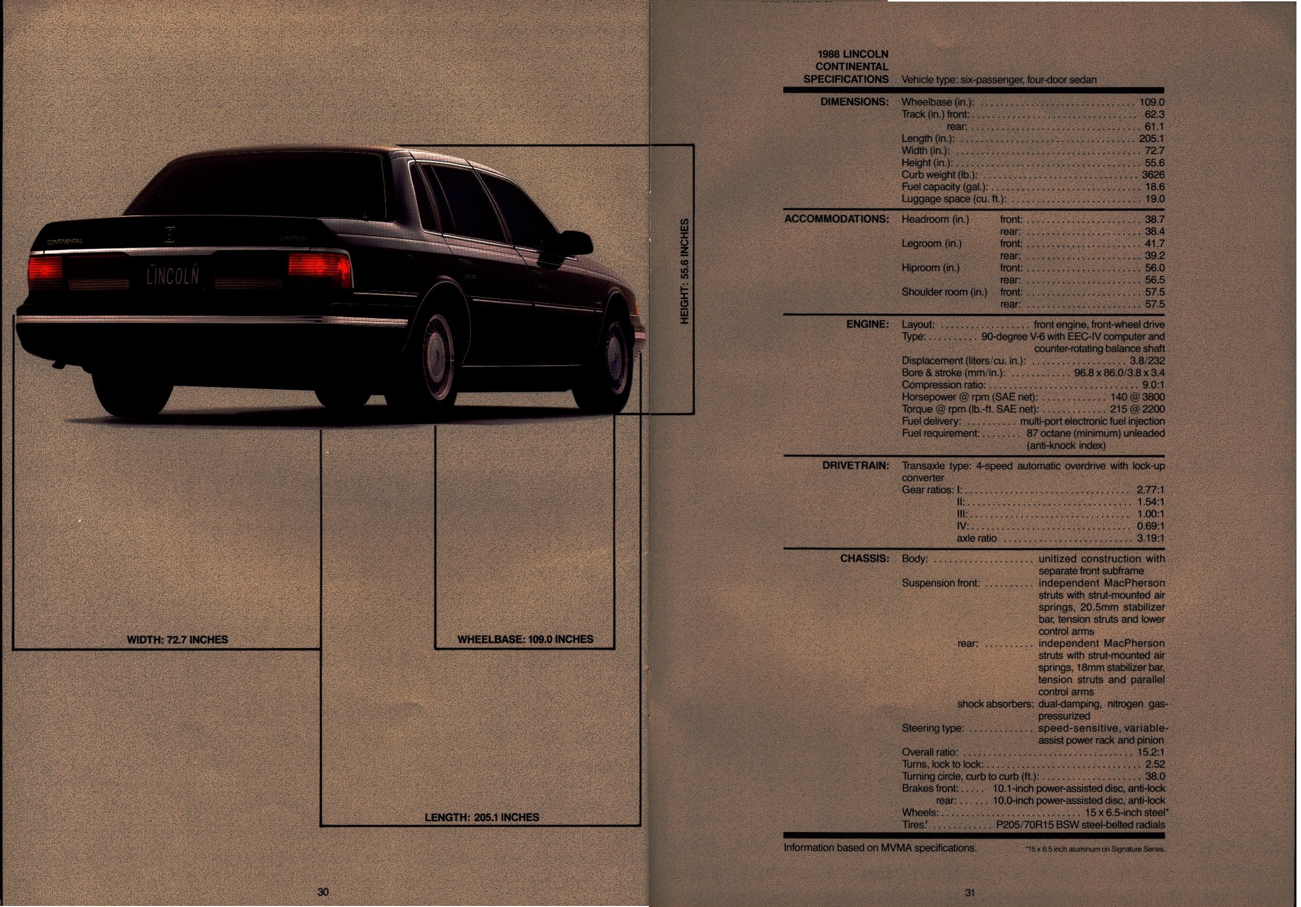 1988 Lincoln Continental Prestige Brochure 30-31
