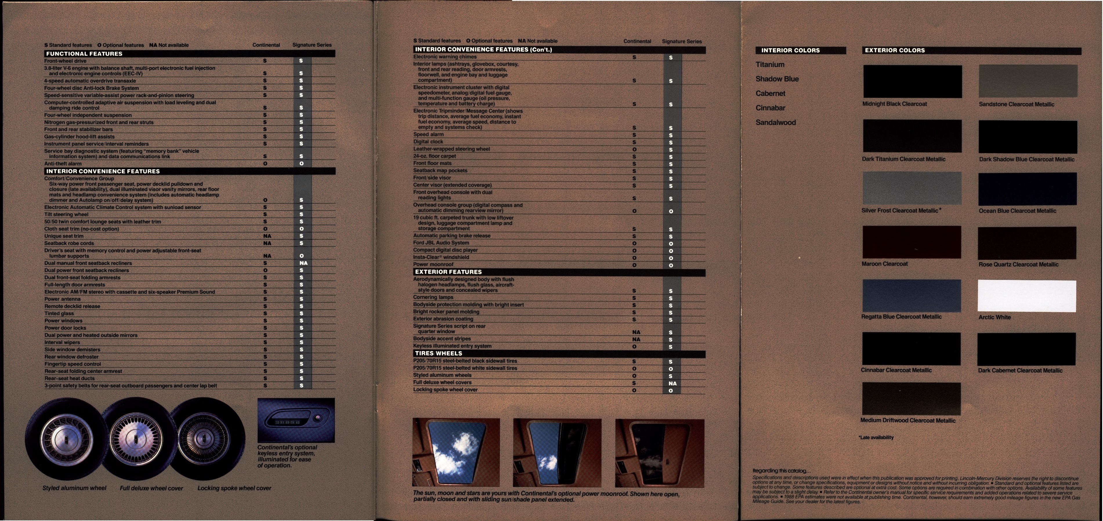 1988 Lincoln Continental Prestige Brochure 32-33-34