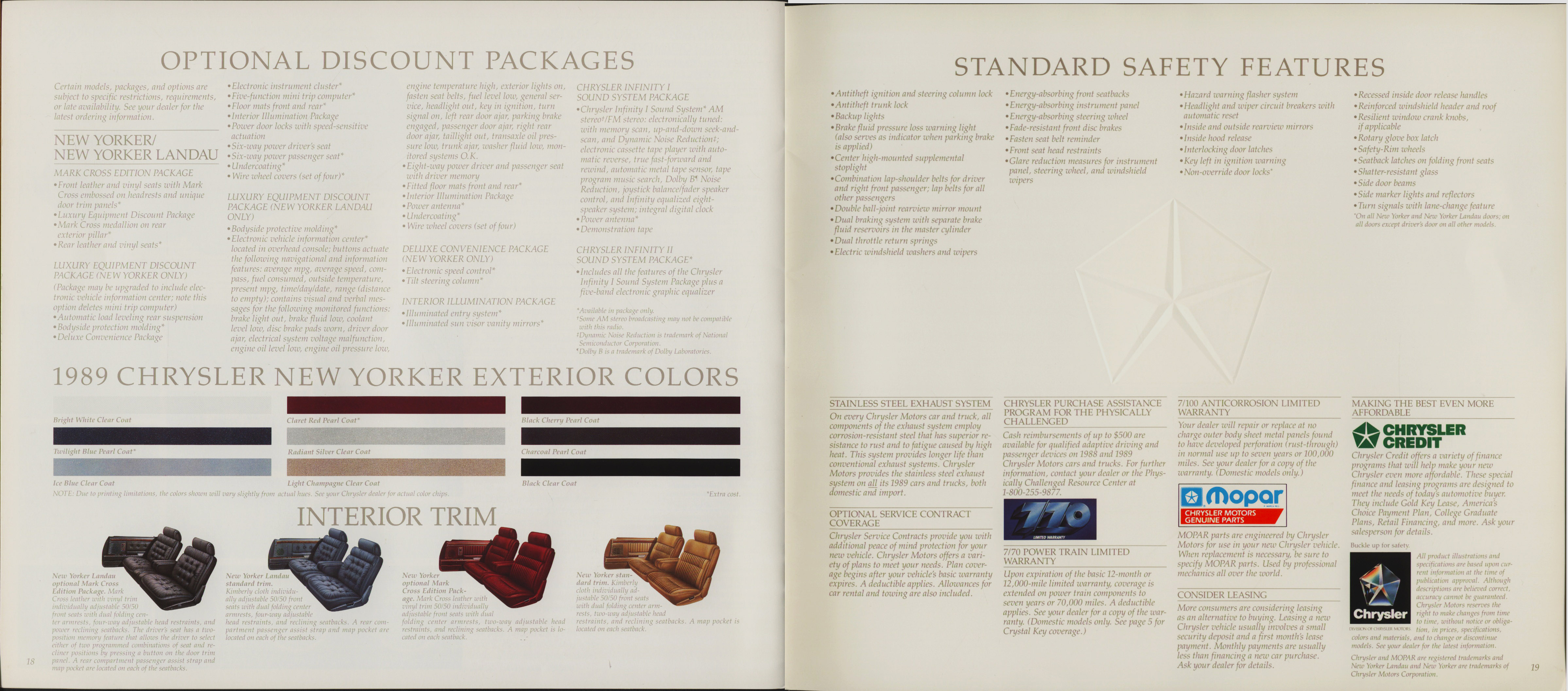 1989 Chrysler New Yorker Brochure 18-19