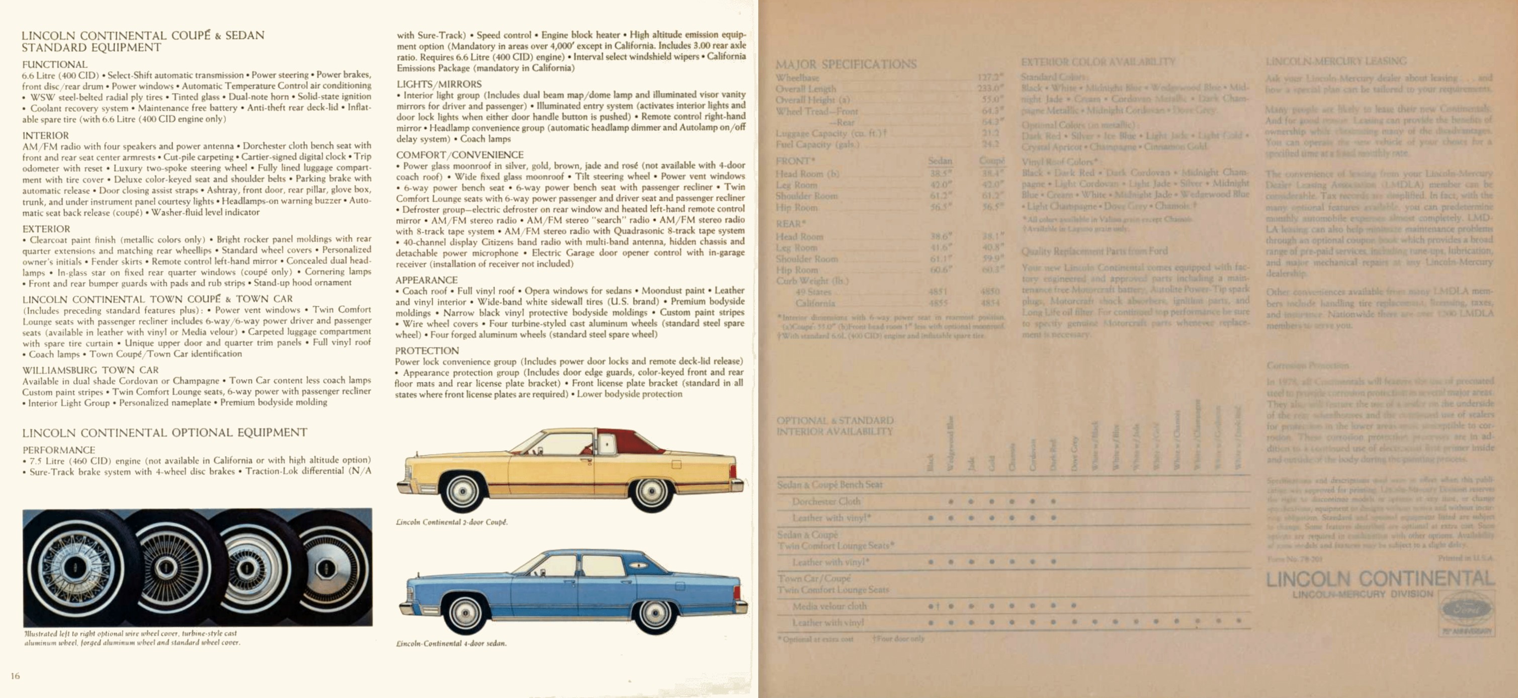 1978 Lincoln Continental Brochure 16a-17a