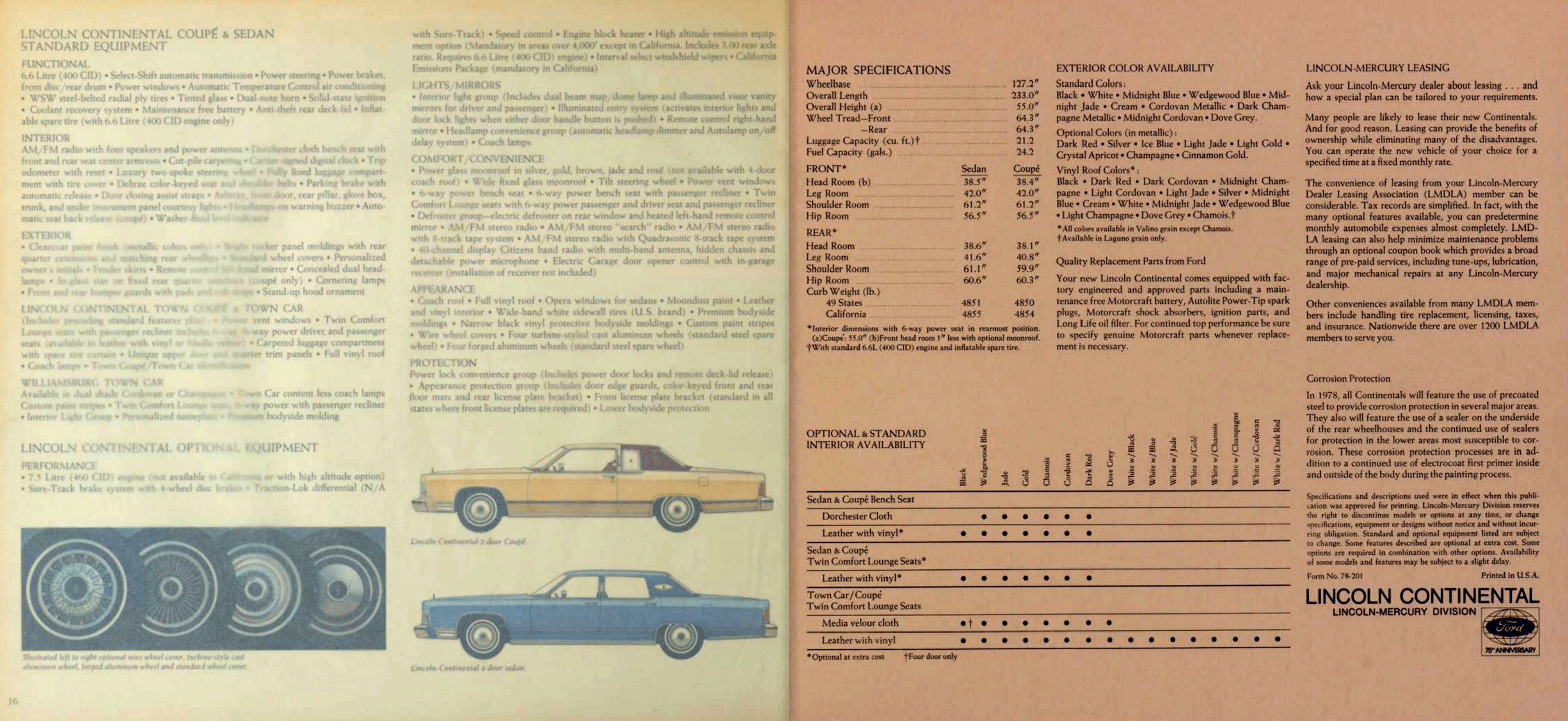 1978 Lincoln Continental Brochure 16b-17b