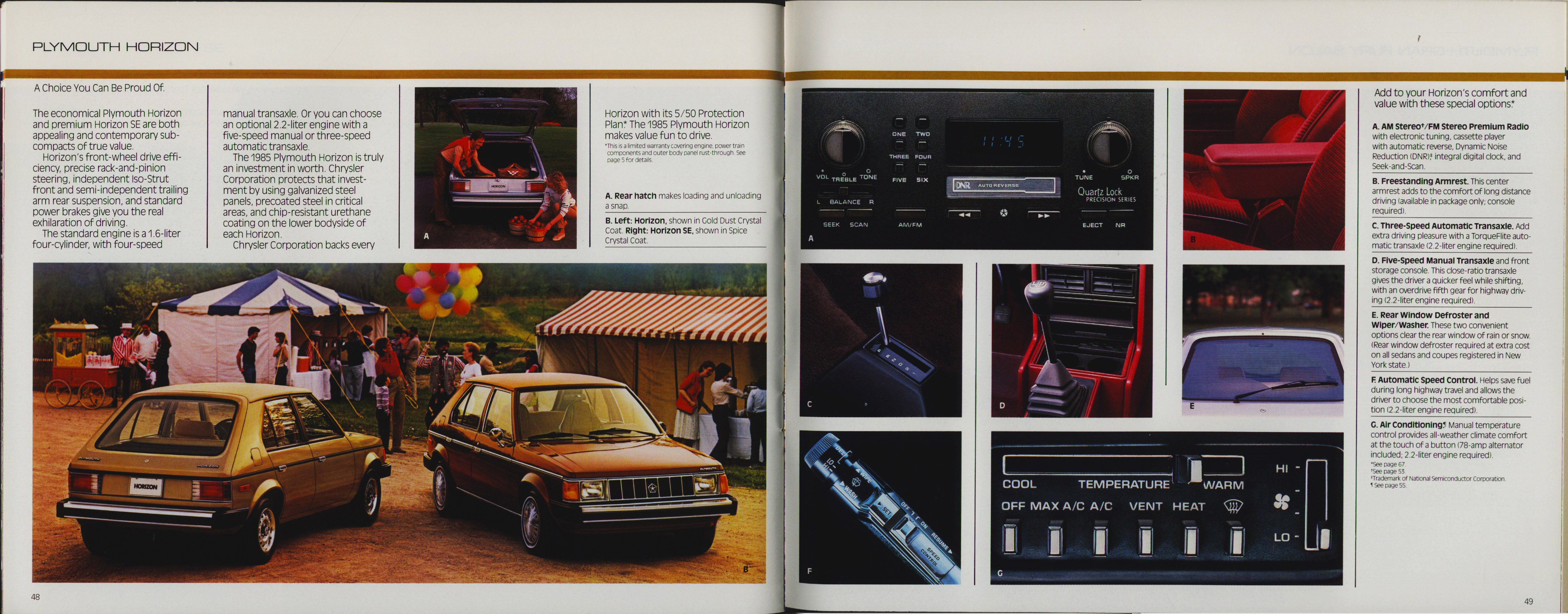 1985 Plymouth Full Prestige Brochure 48-49