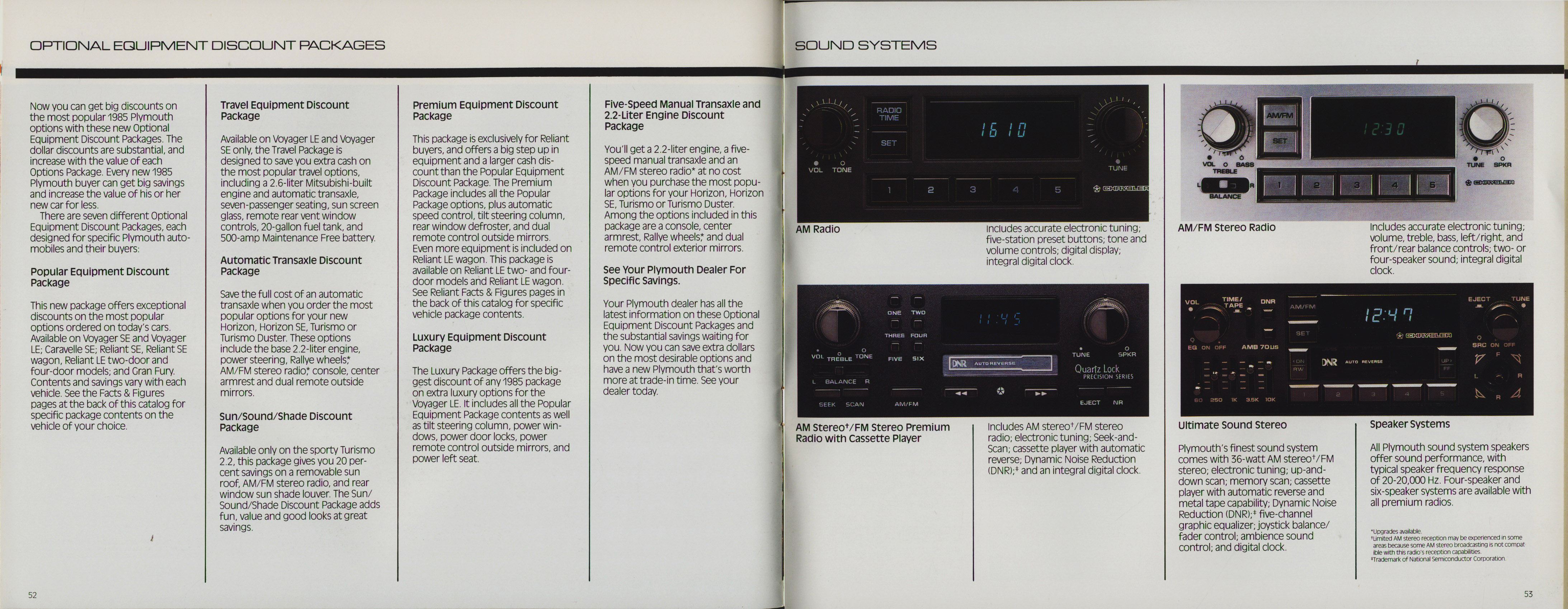 1985 Plymouth Full Prestige Brochure 52-53