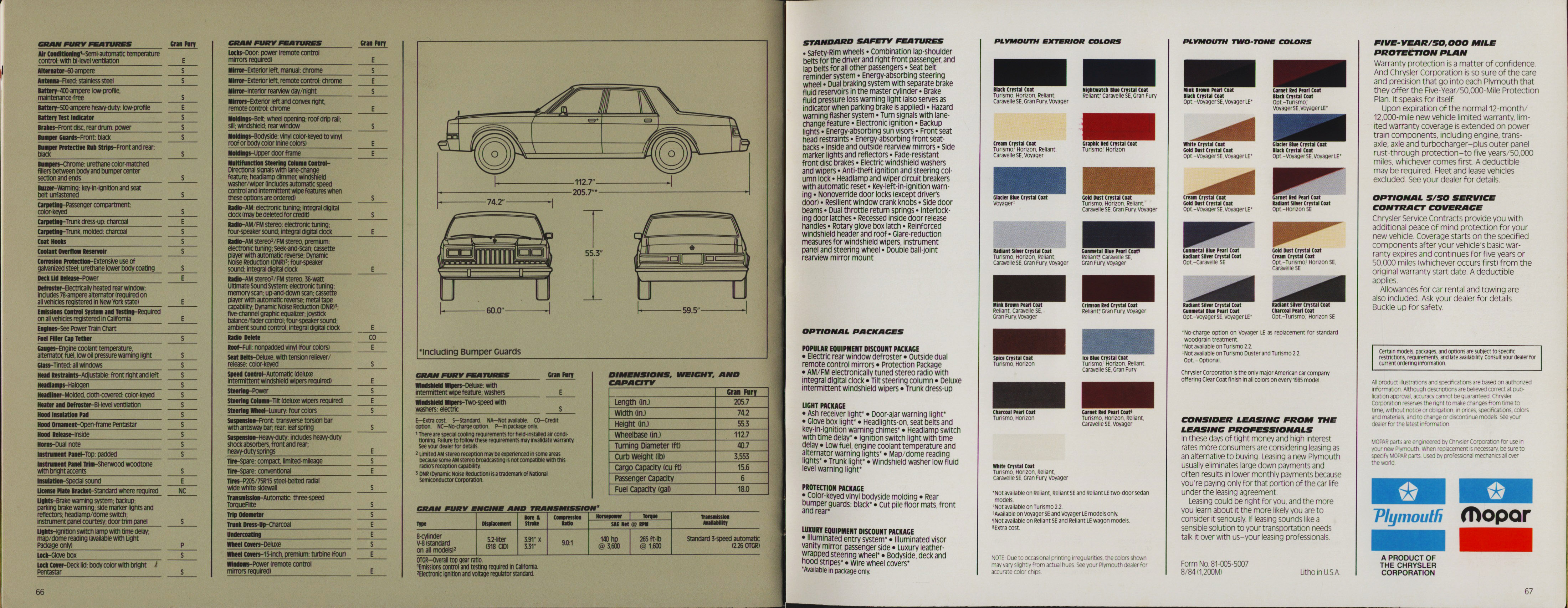1985 Plymouth Full Prestige Brochure 66-67