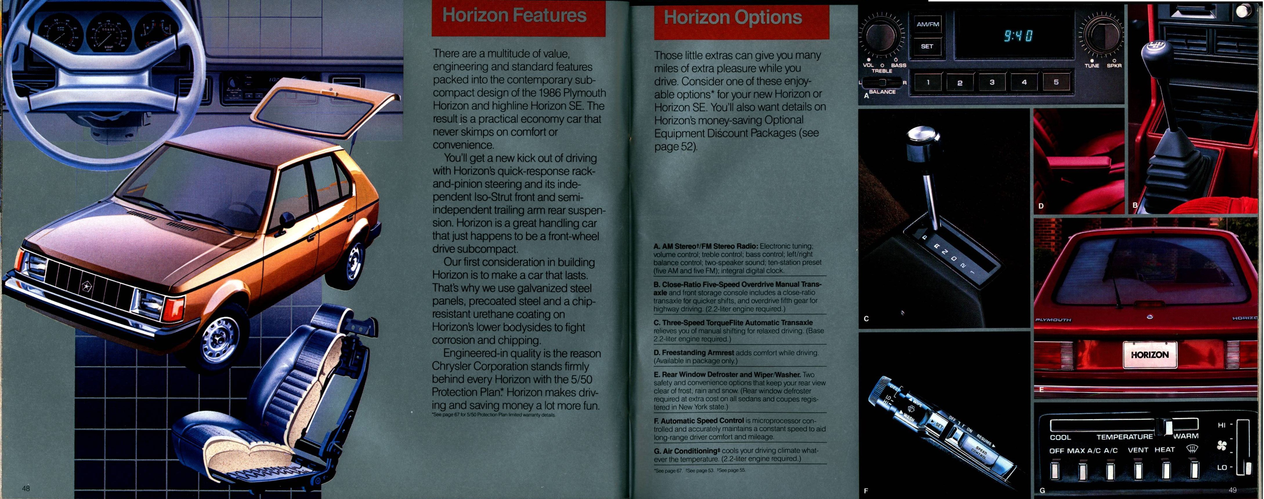 1986 Plymouth Full Line Prestige Brochure 48-49