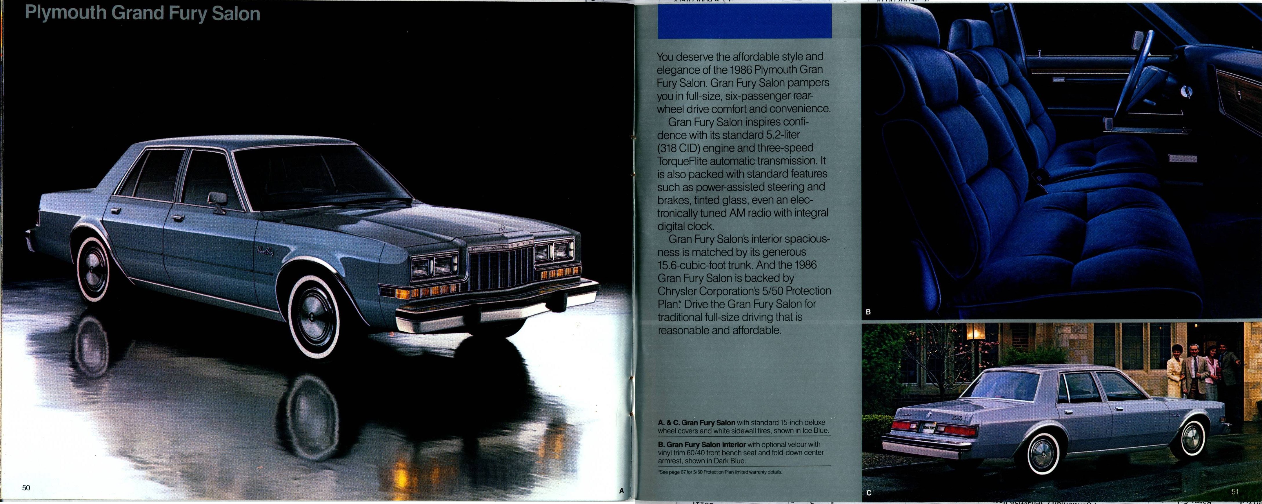 1986 Plymouth Full Line Prestige Brochure 50-51