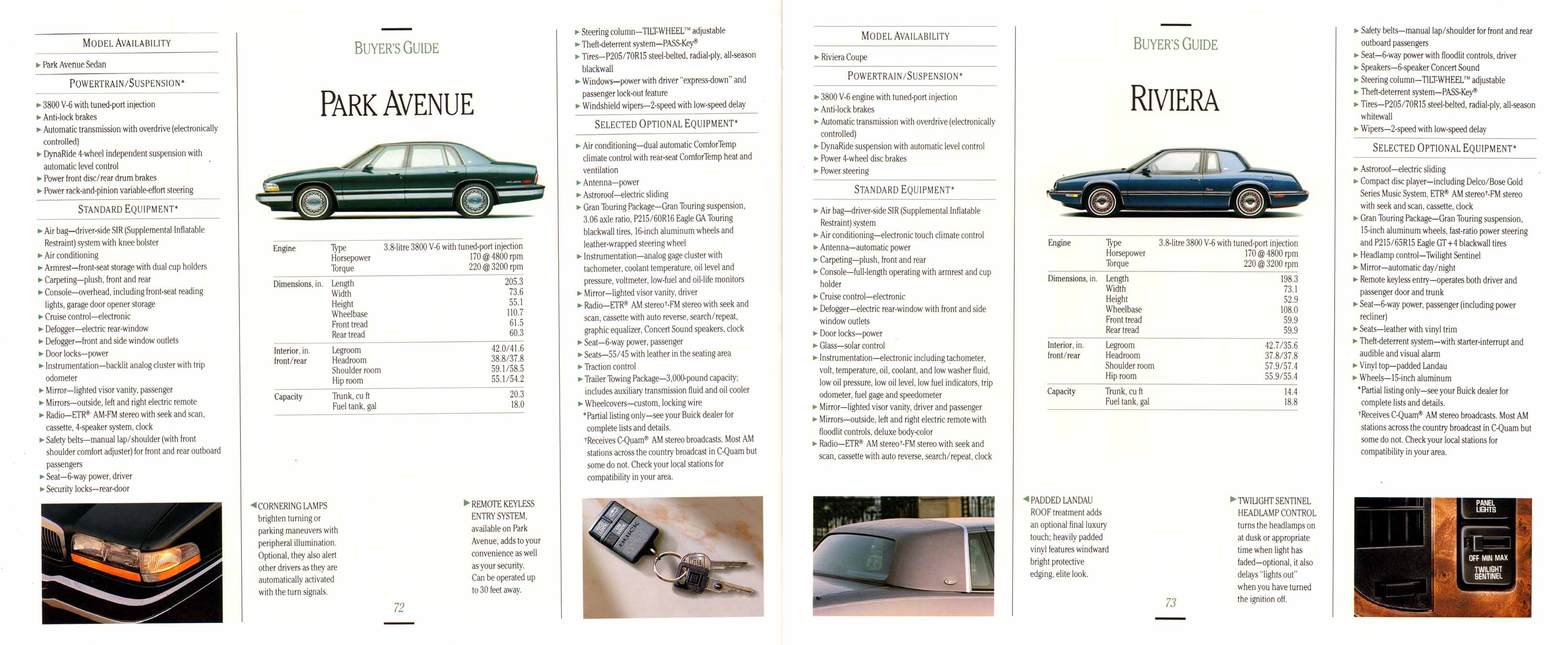 1992 Buick Full Line Prestige-72-73
