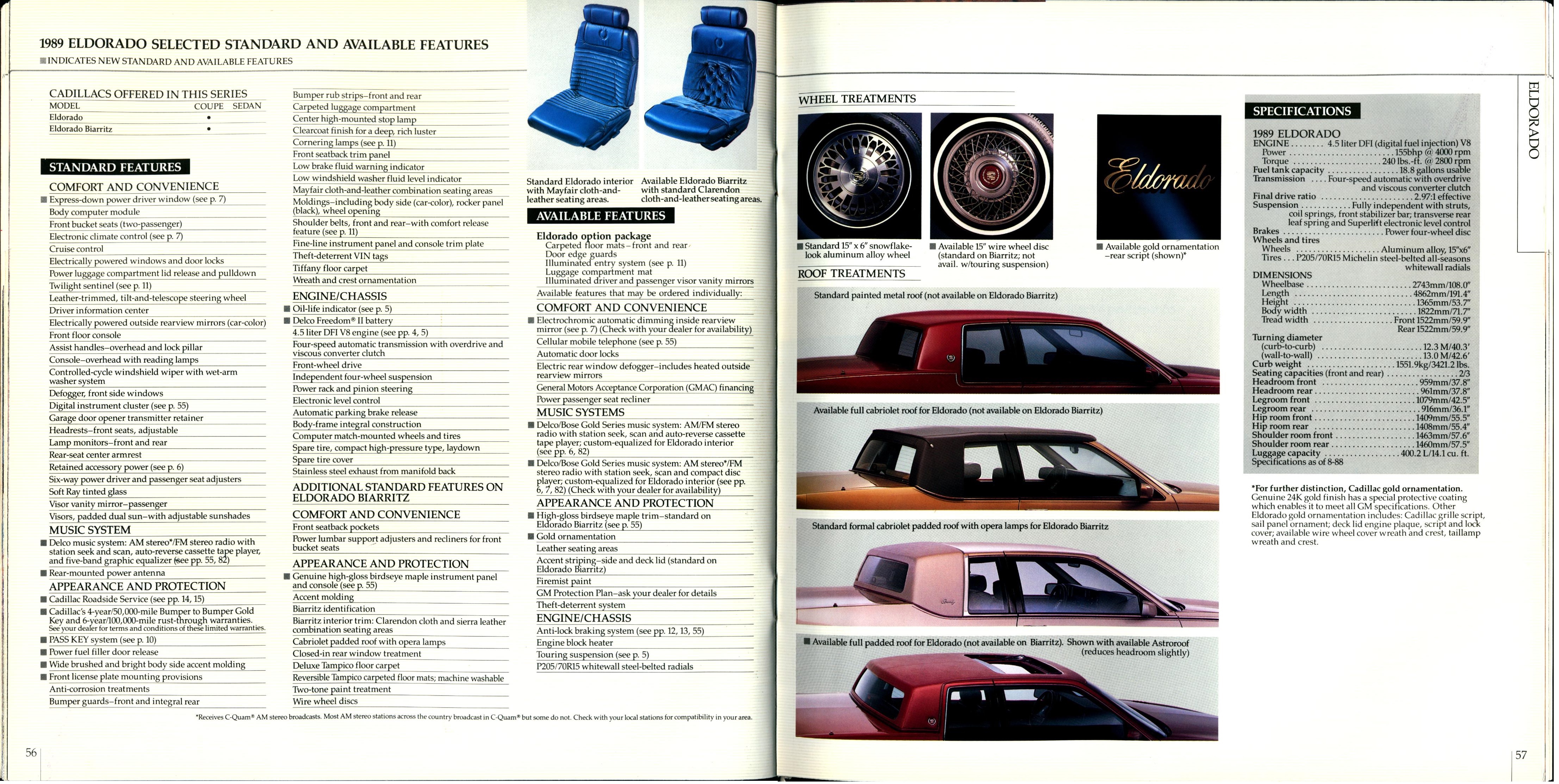 1989 Cadillac Full Line Prestige Brochure 56-57