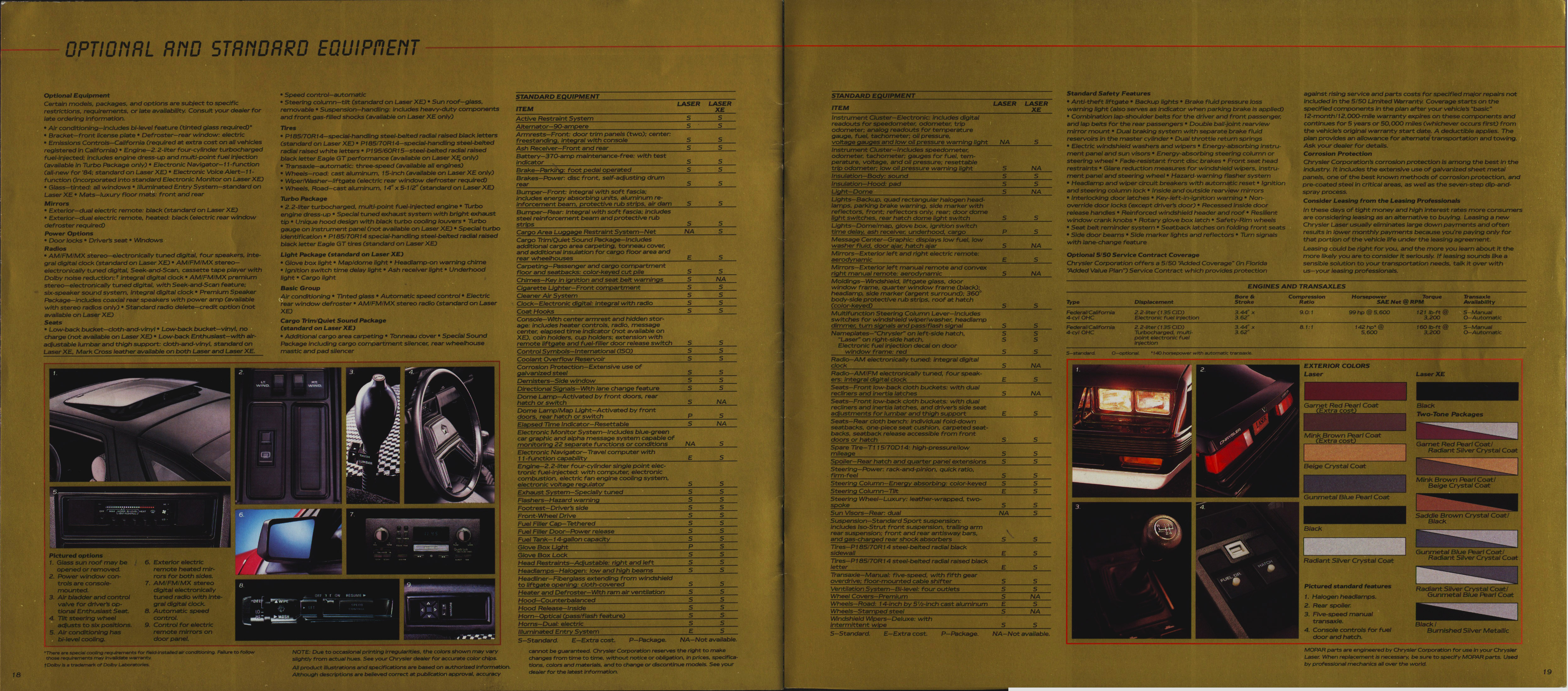 1984 Chrysler Laser Brochure 18-19