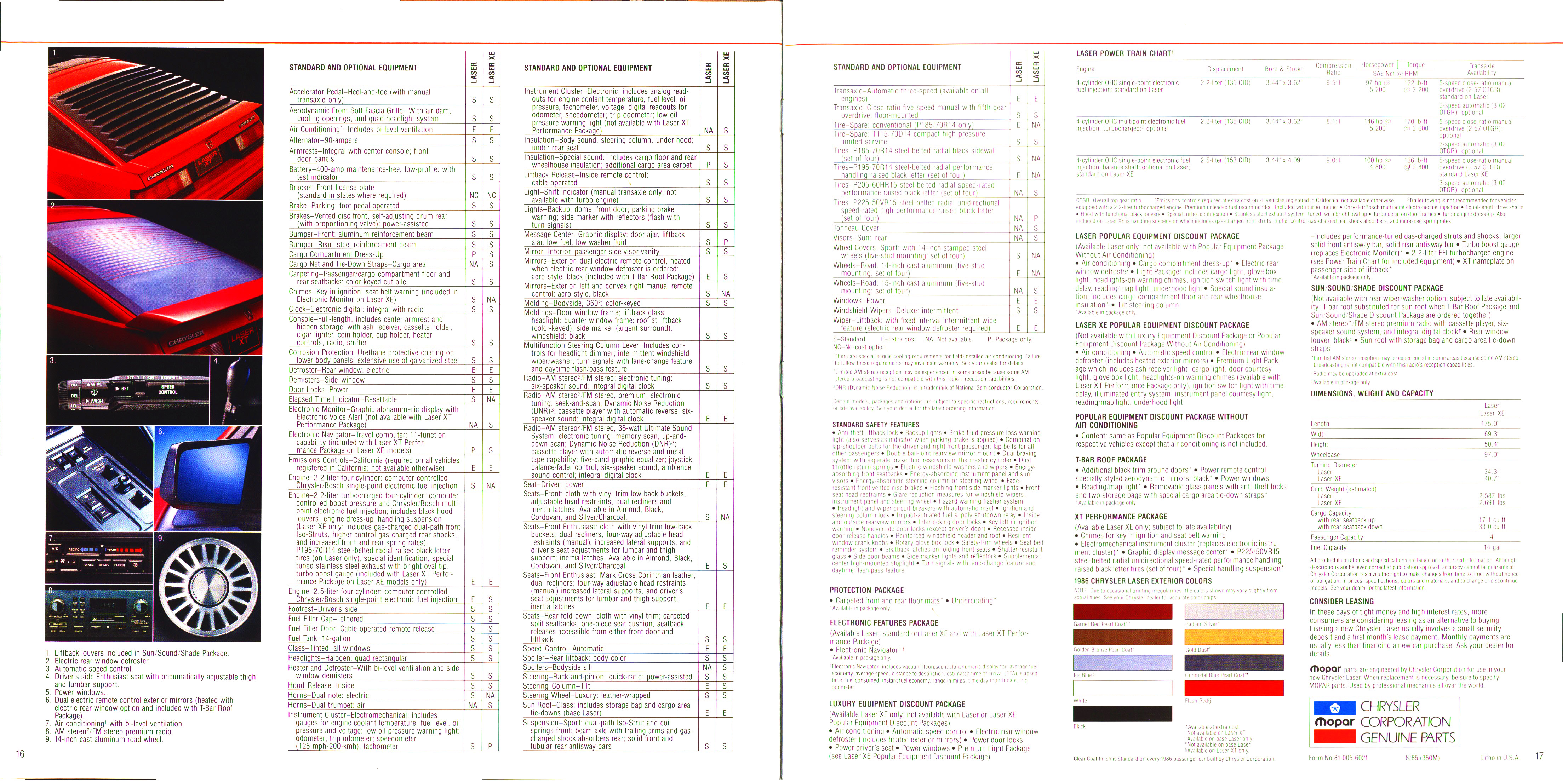 1986 Chrysler Laser Brochure 16-17