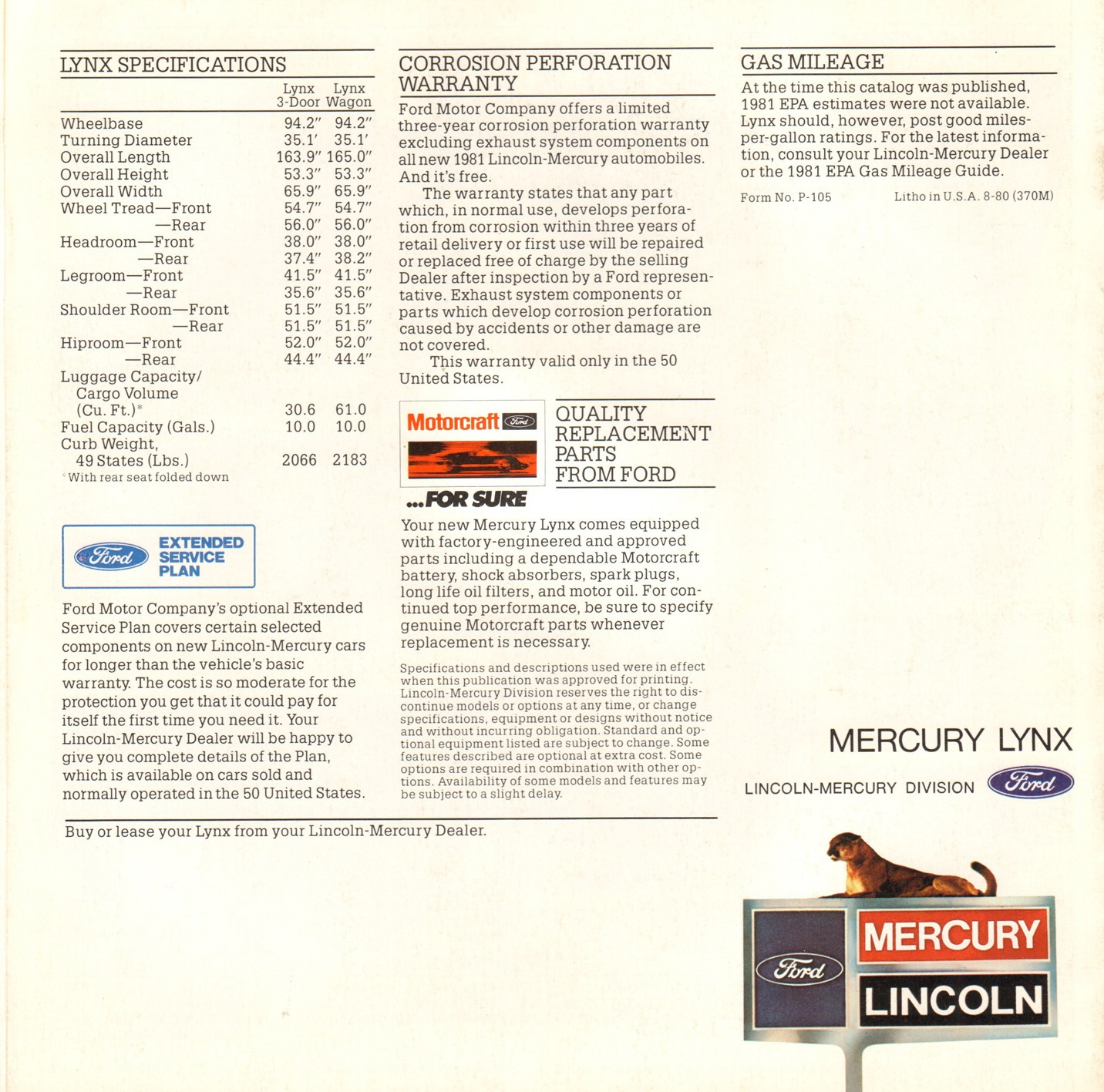 1981 Mercury Lynx Brochure 20